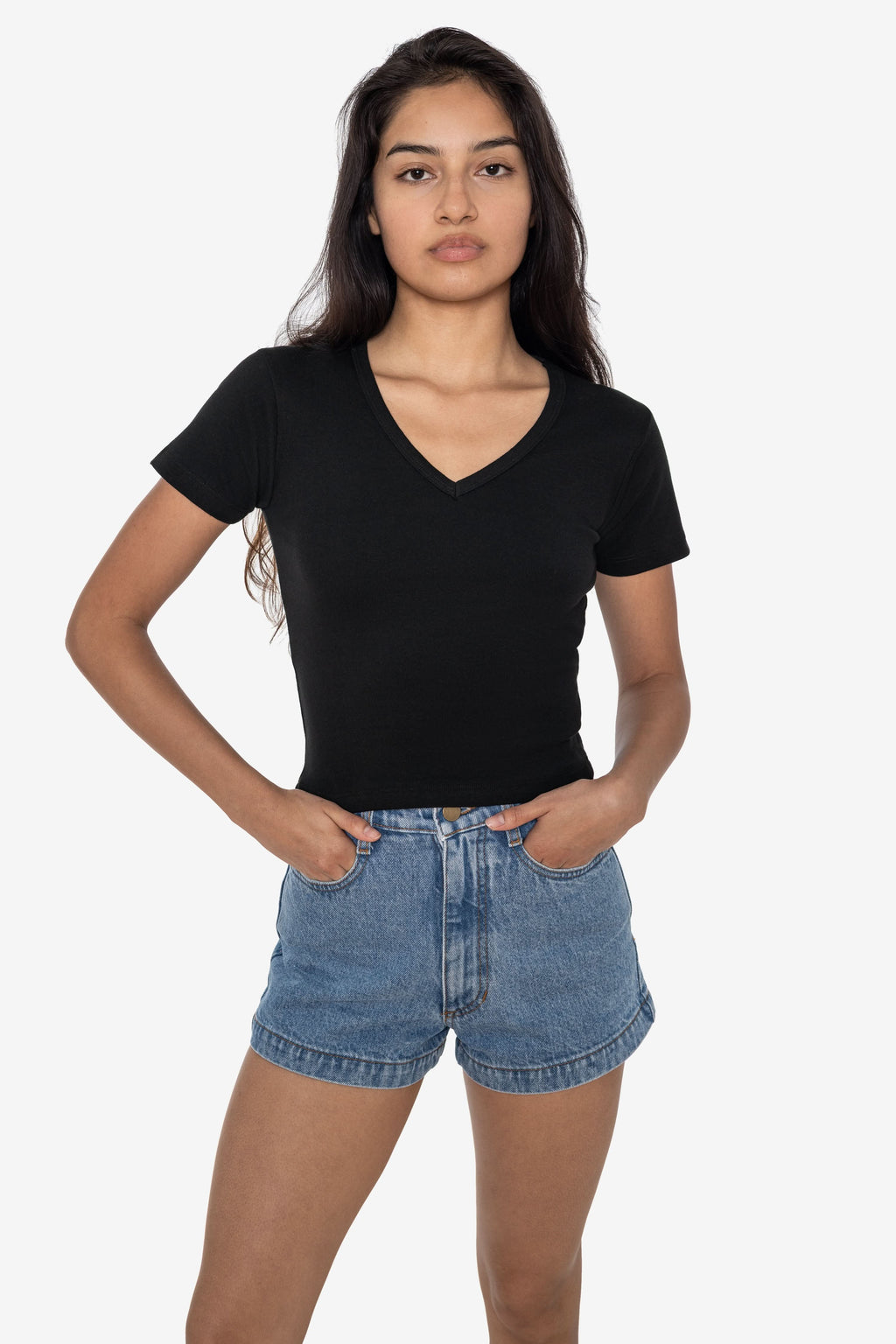 4356 - Baby Rib Short Sleeve V-Neck Crop Tee