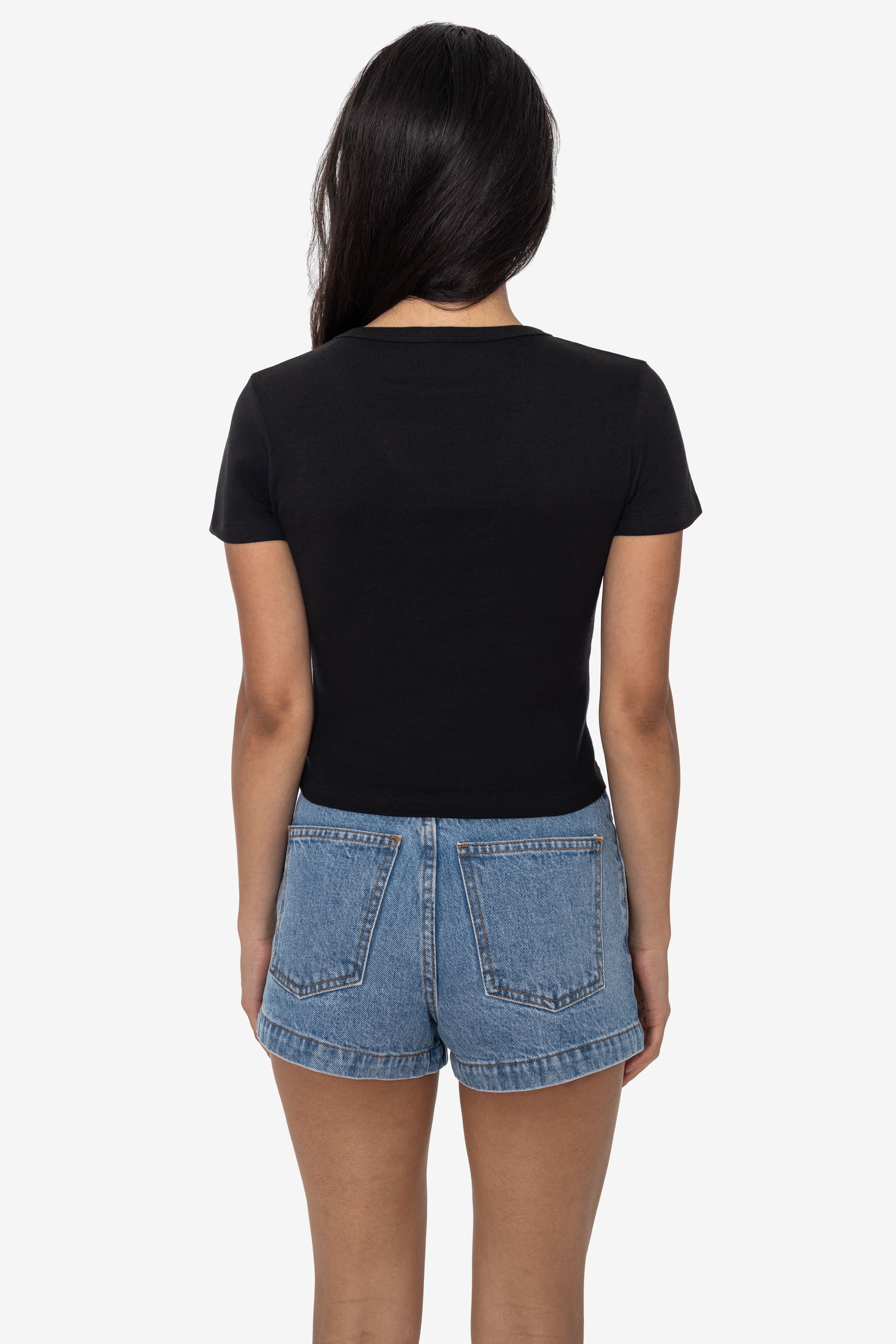 4356 - Baby Rib Short Sleeve V-Neck Crop Tee