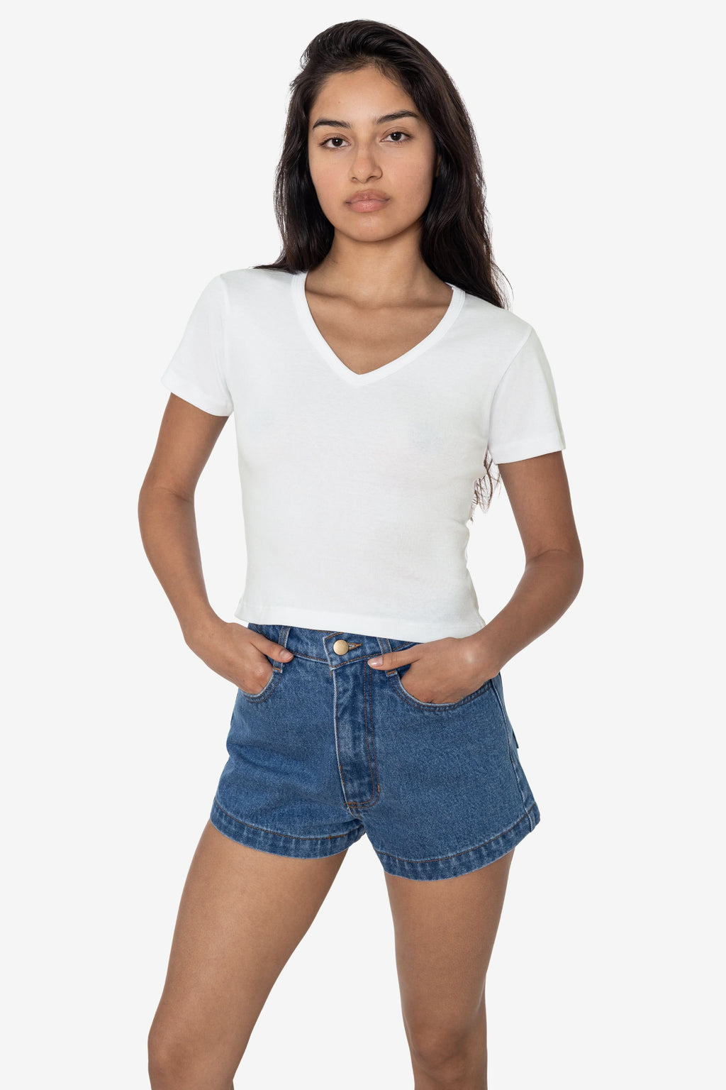 4356 - Baby Rib Short Sleeve V-Neck Crop Tee