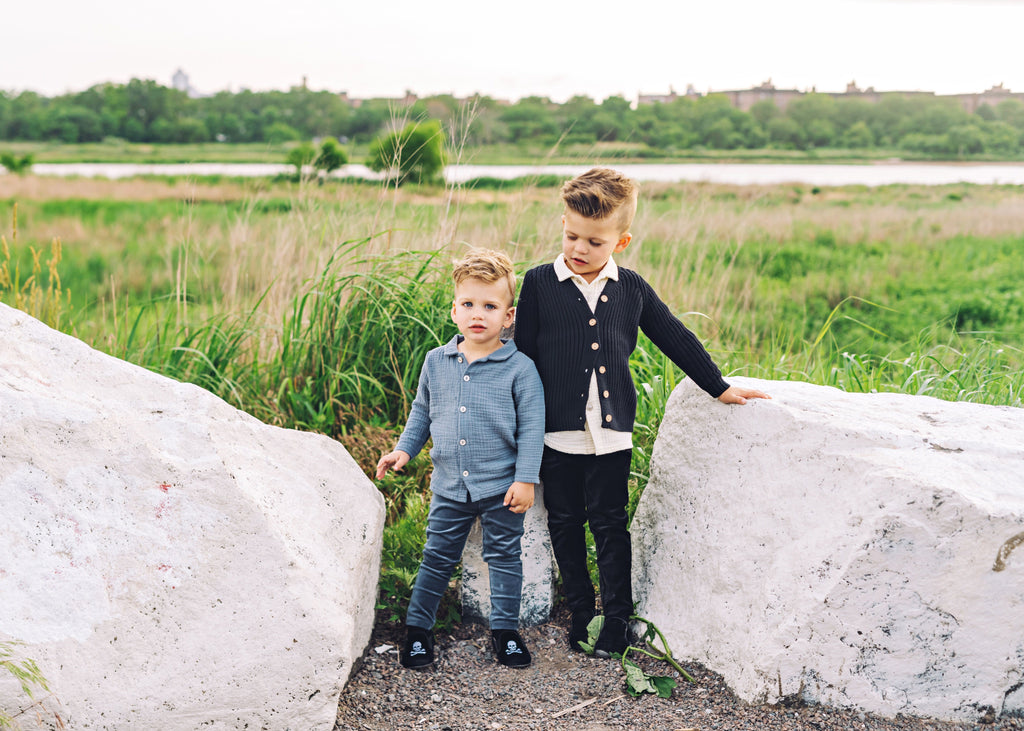 Analogie by Lil Legs Muslin Button Down Shirt - Blue/Grey