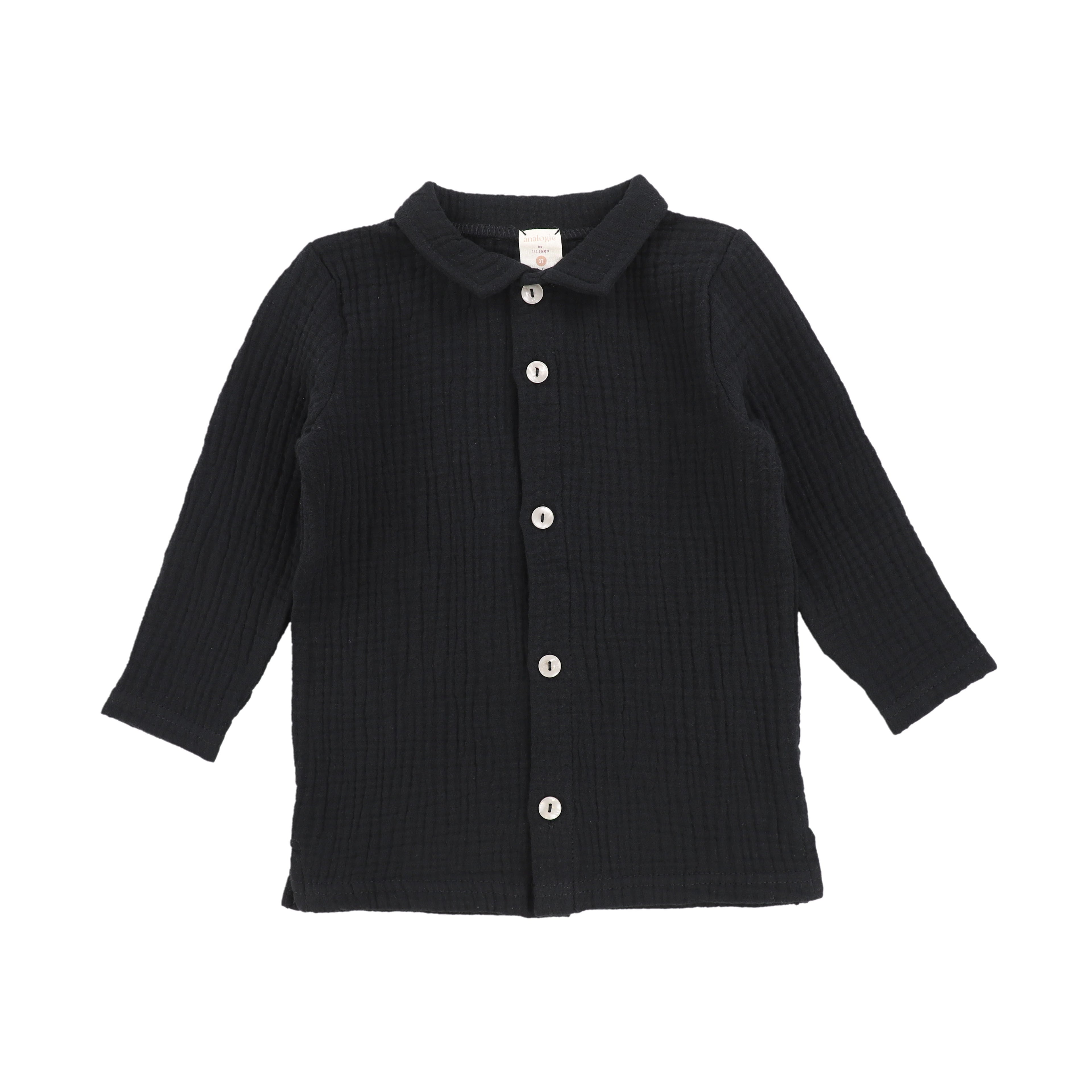 Analogie by Lil Legs Muslin Button Down Shirt - Black