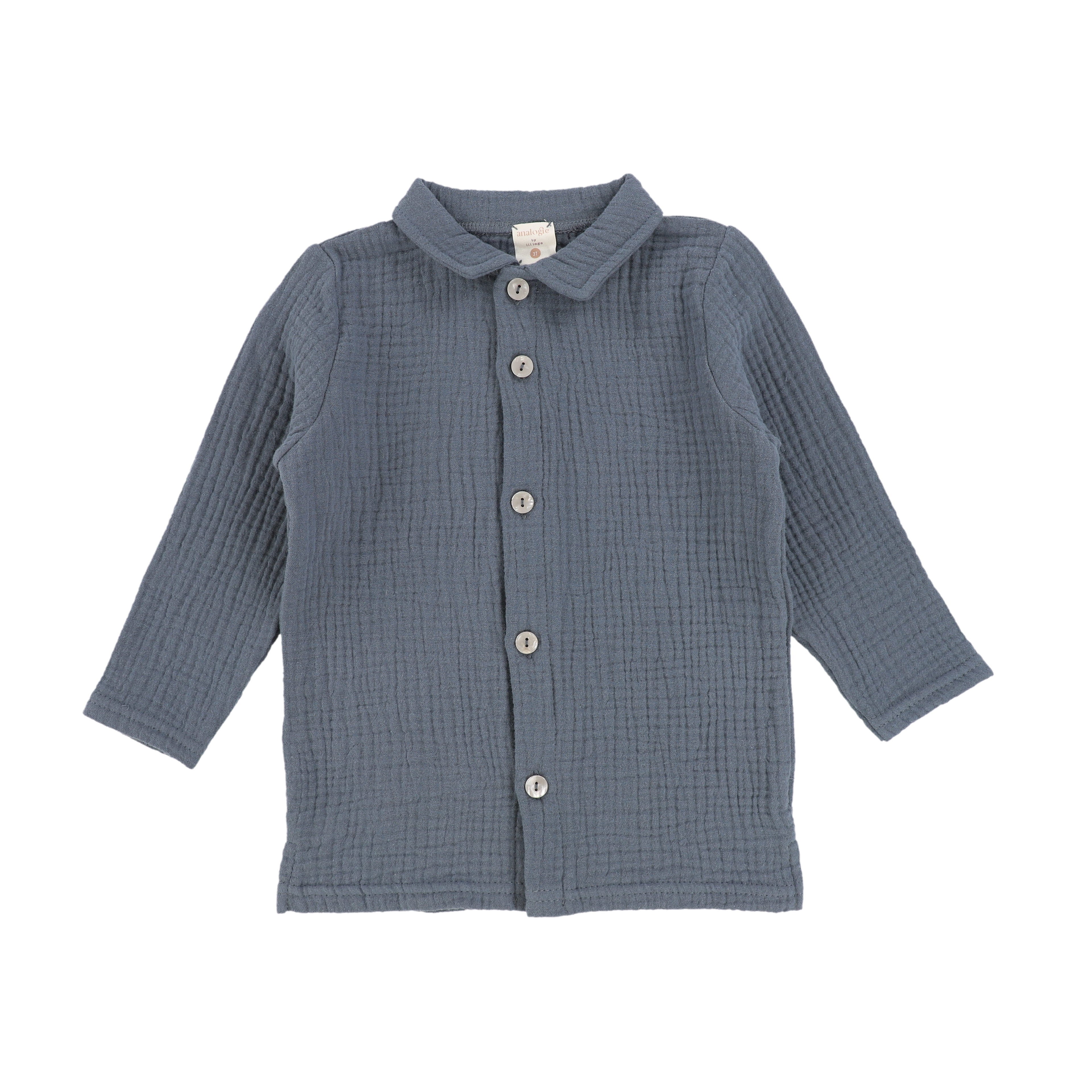 Analogie by Lil Legs Muslin Button Down Shirt - Blue/Grey
